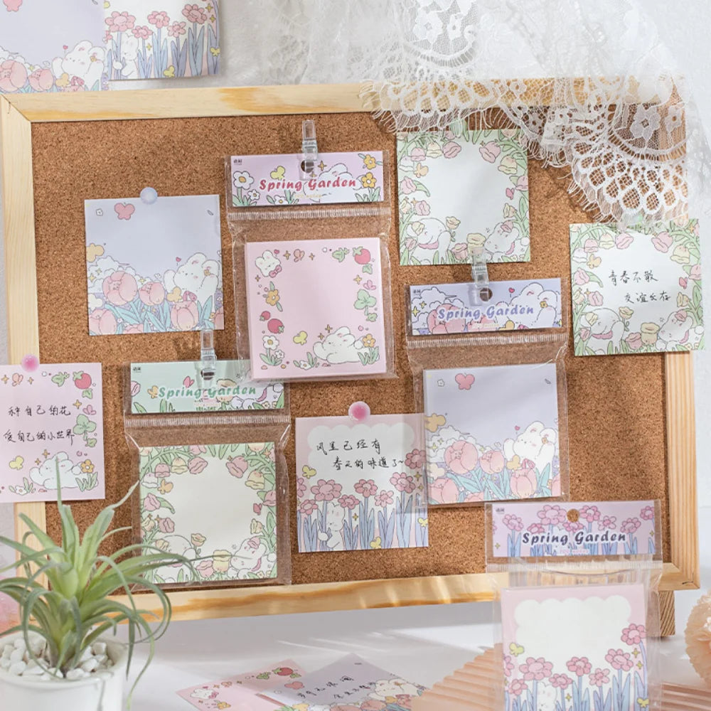 Mr. Paper 100pcs Square Memo Pad - Fresh Floral Decoration for Notes