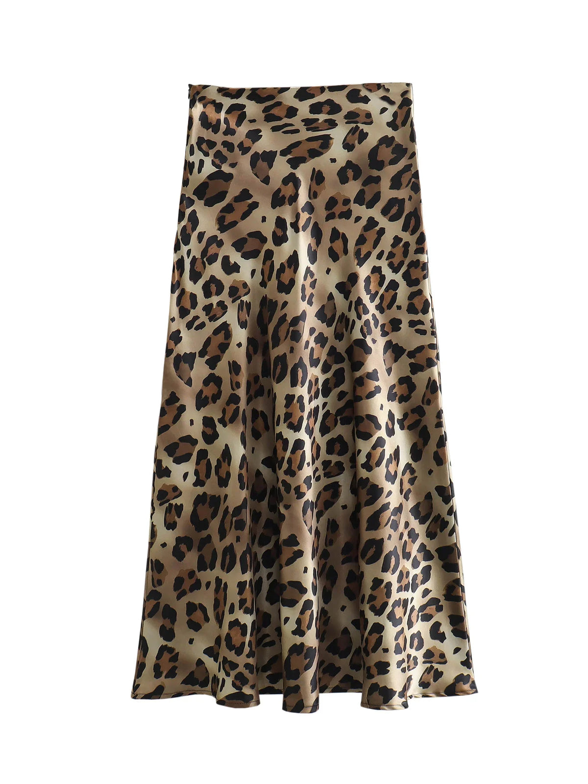 Women&#39;s High-Waist Leopard Print Midi Skirt: Elegant Vintage Satin Fall Skirt