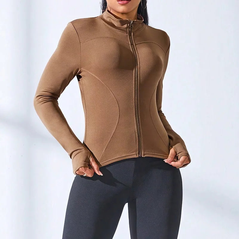 Women&#39;s Slim Fit Workout Jacket: Long Sleeve Zipper Tracksuit Top for Yoga &amp; Running