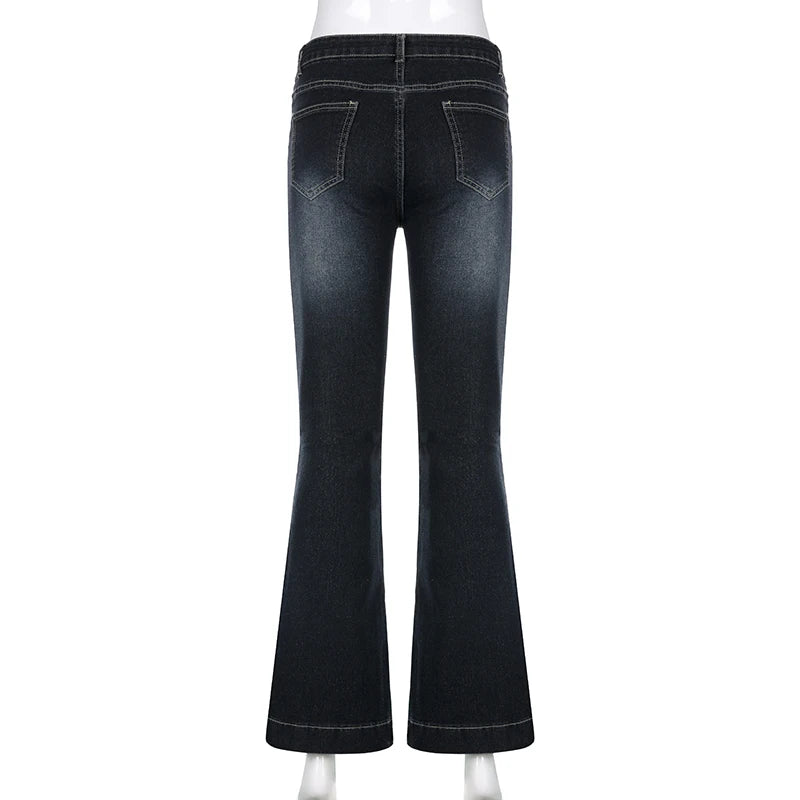 Flare Jeans: Casual Low Rise Vintage Distressed Cargo Pants for Women