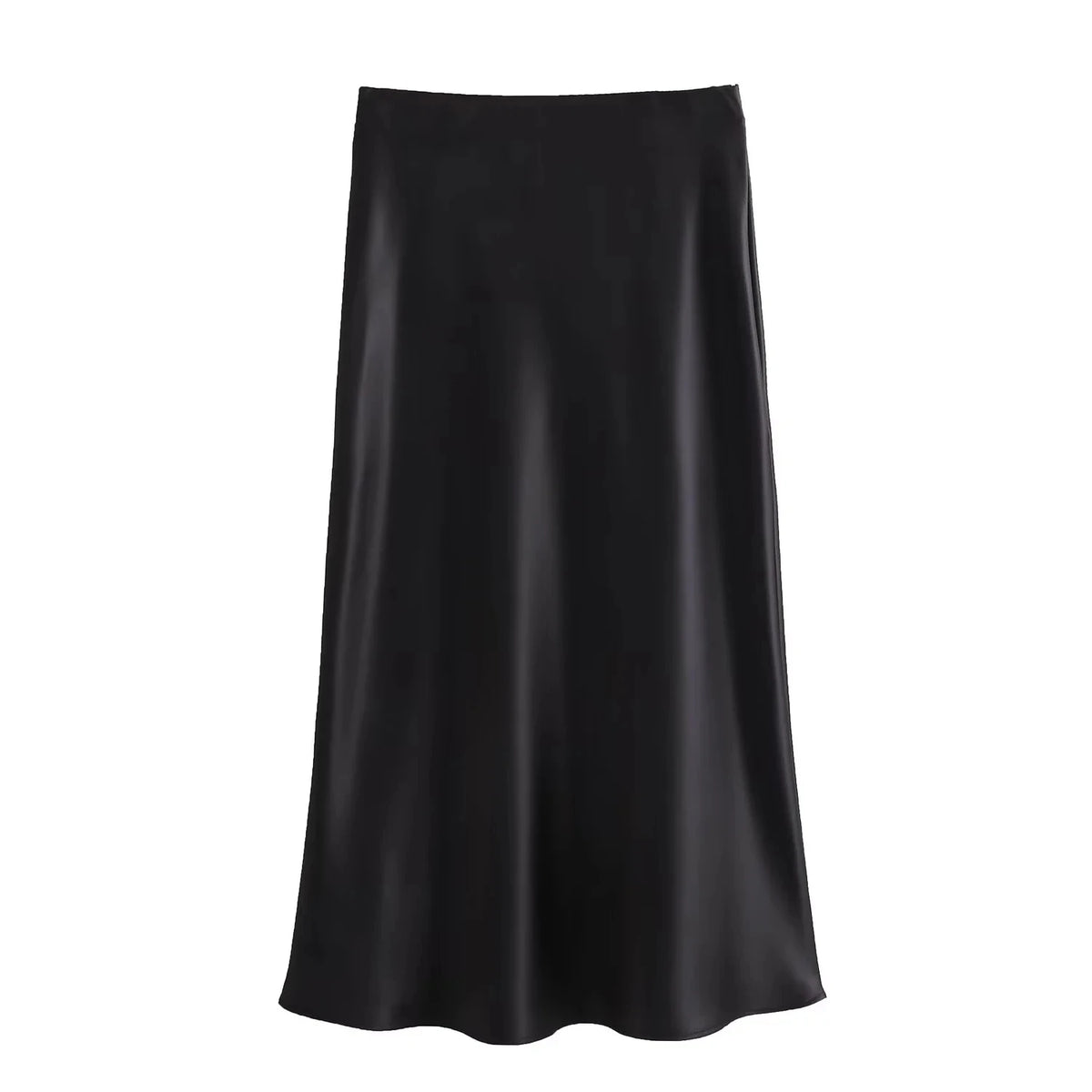 Women&#39;s Flowing Satin Midi Skirt: Vintage High-Waist Flared Hem Design