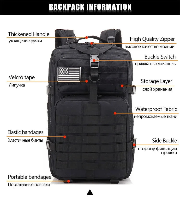 Reliable 30/45L Tactical Backpack for Travel, Hiking, and Outdoor Survival