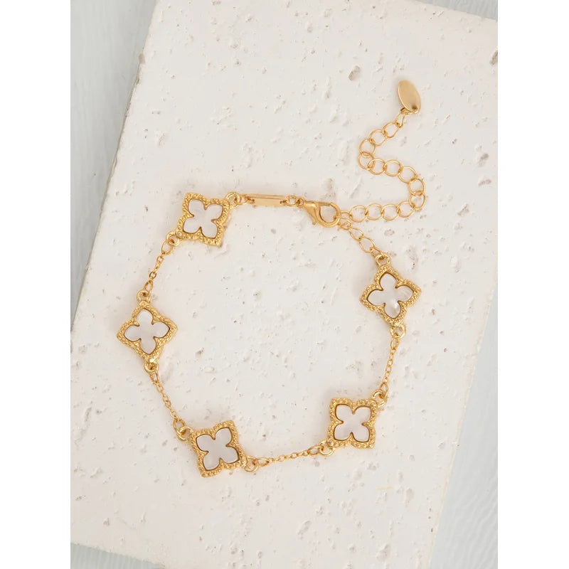 New Lucky Clover Bracelet for Women, Gold-Plated Stainless Steel Single-Sided Flower Design