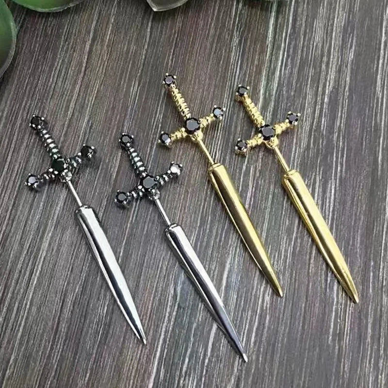 Kinitial Gothic Sword Earrings – Removable Dagger Ear Jackets (Front &amp; Back)