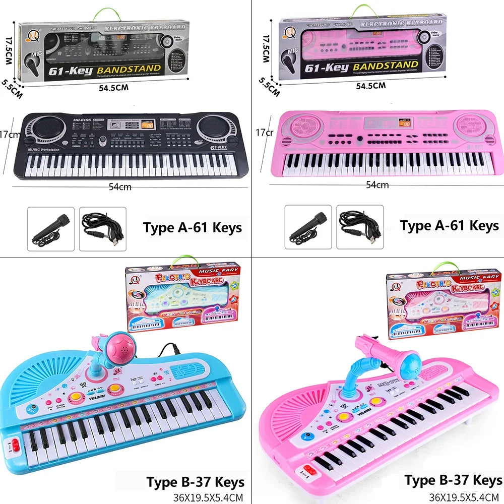 Kids Electronic Piano Keyboard - 61/37 Keys with Microphone