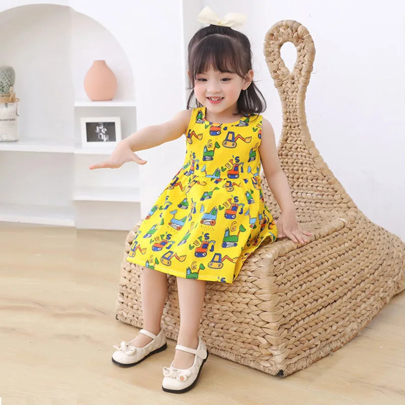 Cotton Summer Dress for Girls – Sleeveless Floral Princess Party Outfit, Perfect Kids Clothing