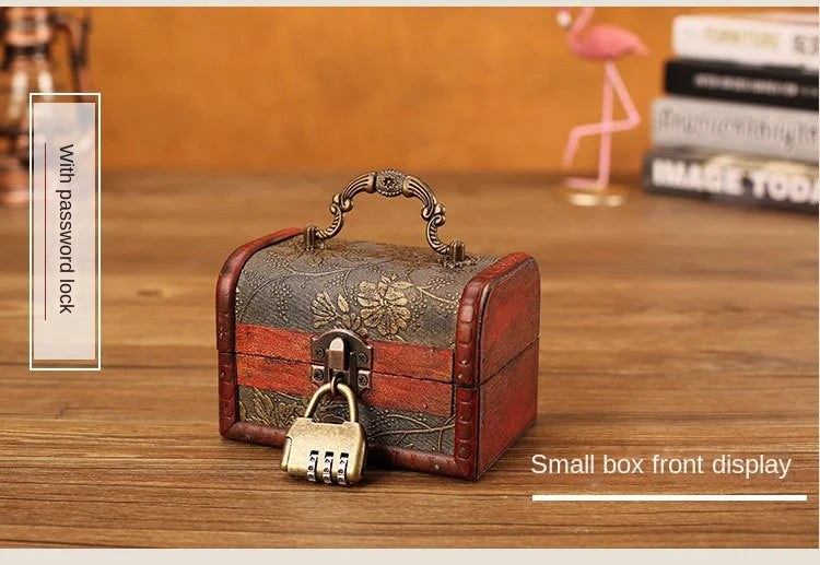 Antique Retro Wooden Jewelry Storage Box with Green Crystal Stone, Vintage Gift and Keepsake Packaging Box