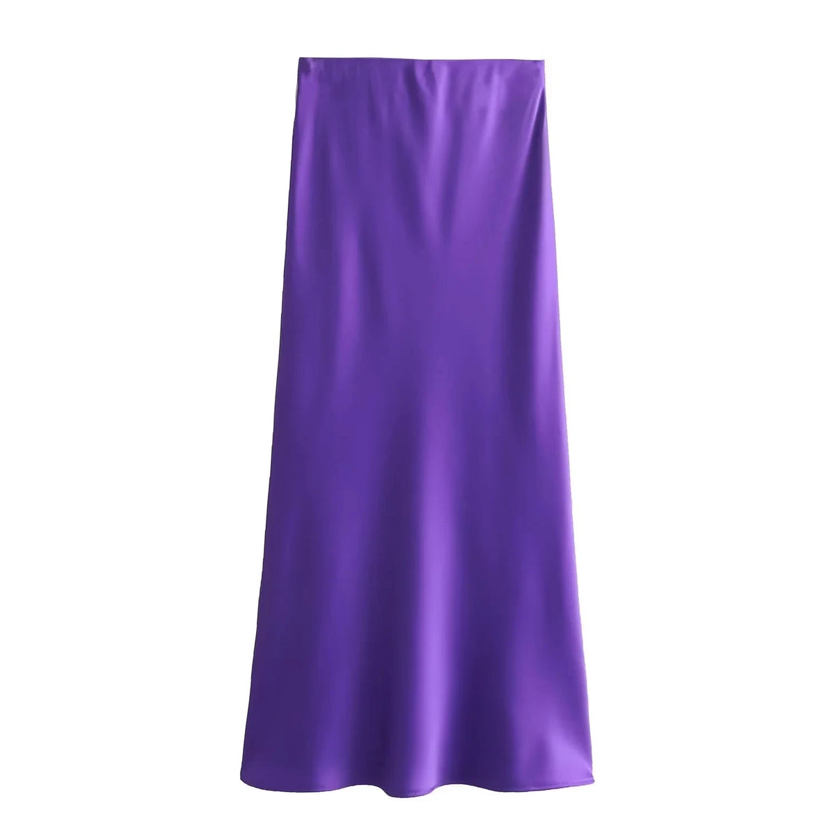 Women&#39;s Flowing Satin Midi Skirt: Vintage High-Waist Flared Hem Design