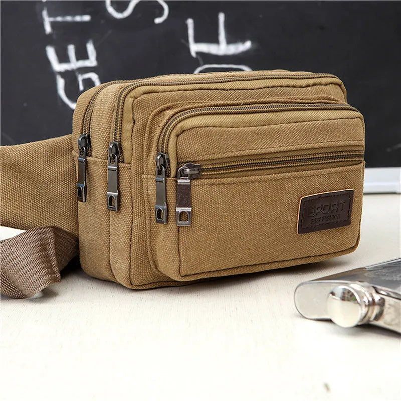 Canvas Waist Bag - Durable Multifunctional Outdoor Pack for Men, High Capacity Portable Phone Purse