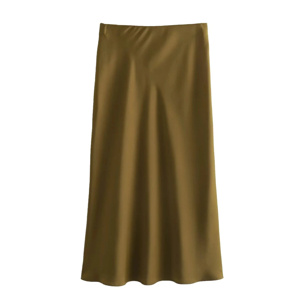 Women&#39;s Flowing Satin Midi Skirt: Vintage High-Waist Flared Hem Design