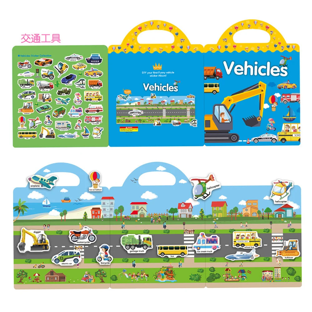 Hot New Children Scene Stickers DIY Hand-on Puzzle Sticker Books Reusable Cartoon Animal Learning Cognition Toys For Kids Gift