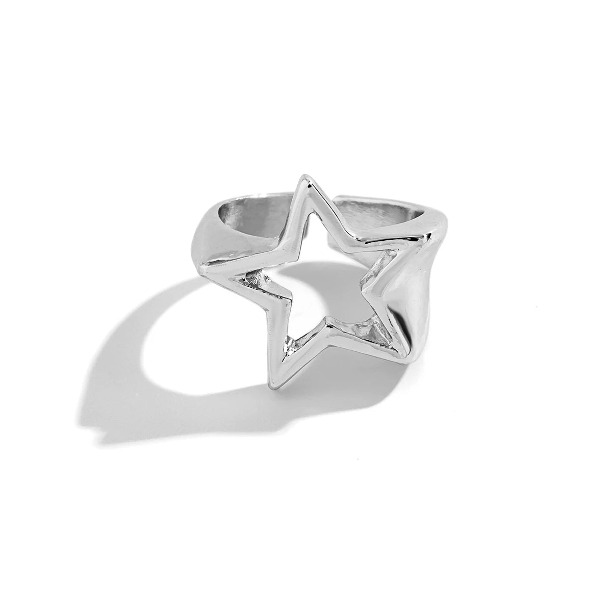 Geometric Star Open Ring – Minimalist Silver Ring for Men and Women