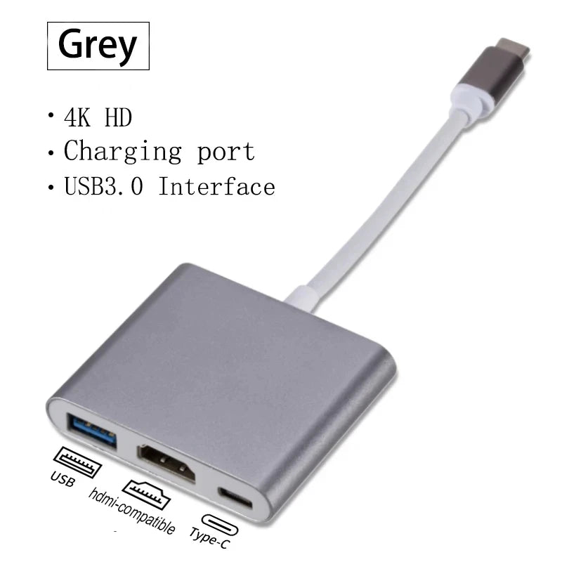 3-in-1 USB-C to HDMI Adapter – USB 3.1 Hub, Type-C Charging Converter for Samsung S23 Ultra, Huawei, Xiaomi, MacBook