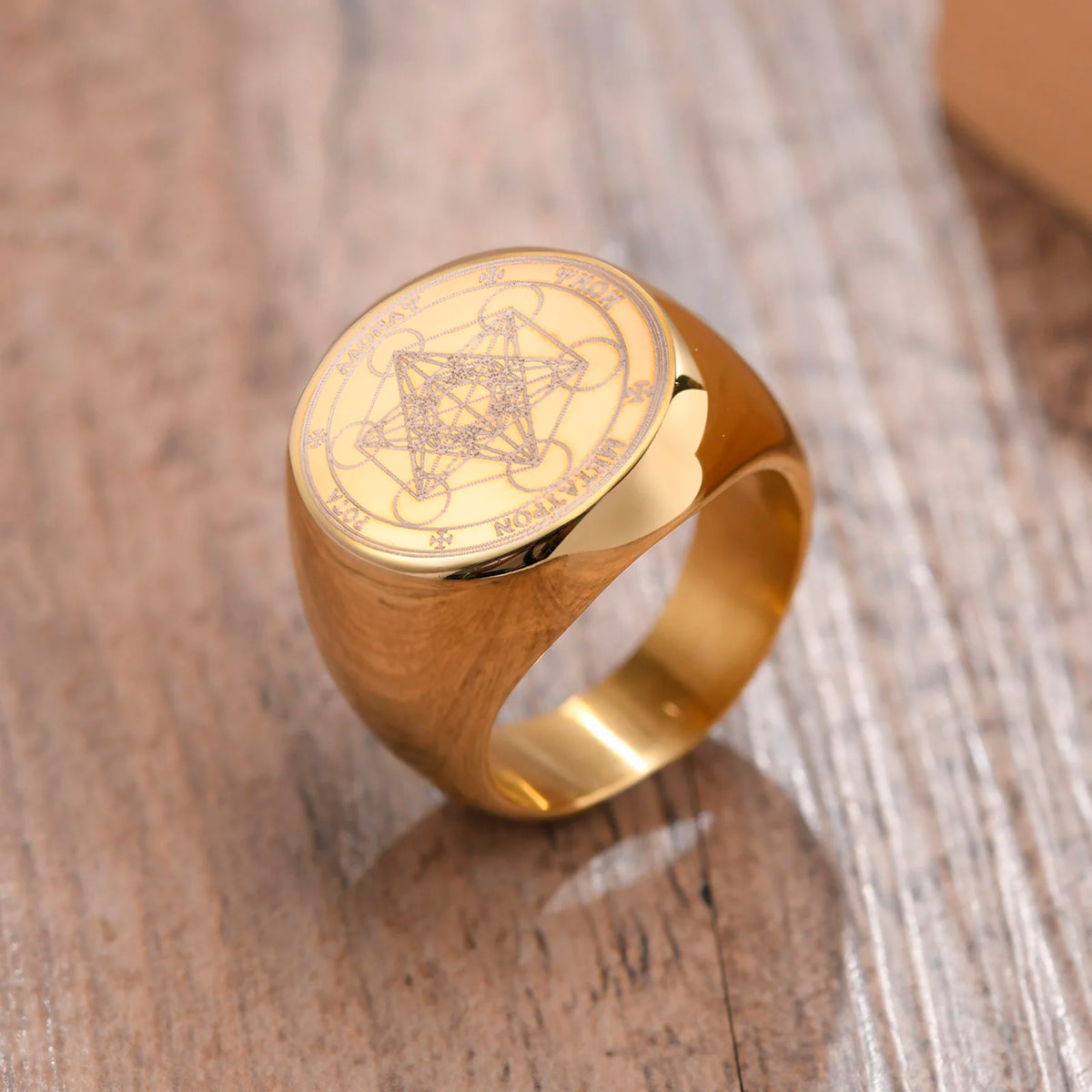 Vnox Vintage Seven Seals of Angels Ring for Men, Stainless Steel Metatron Cube Triquetra Stamp Ring, Chunky Punk Fashion Jewelry
