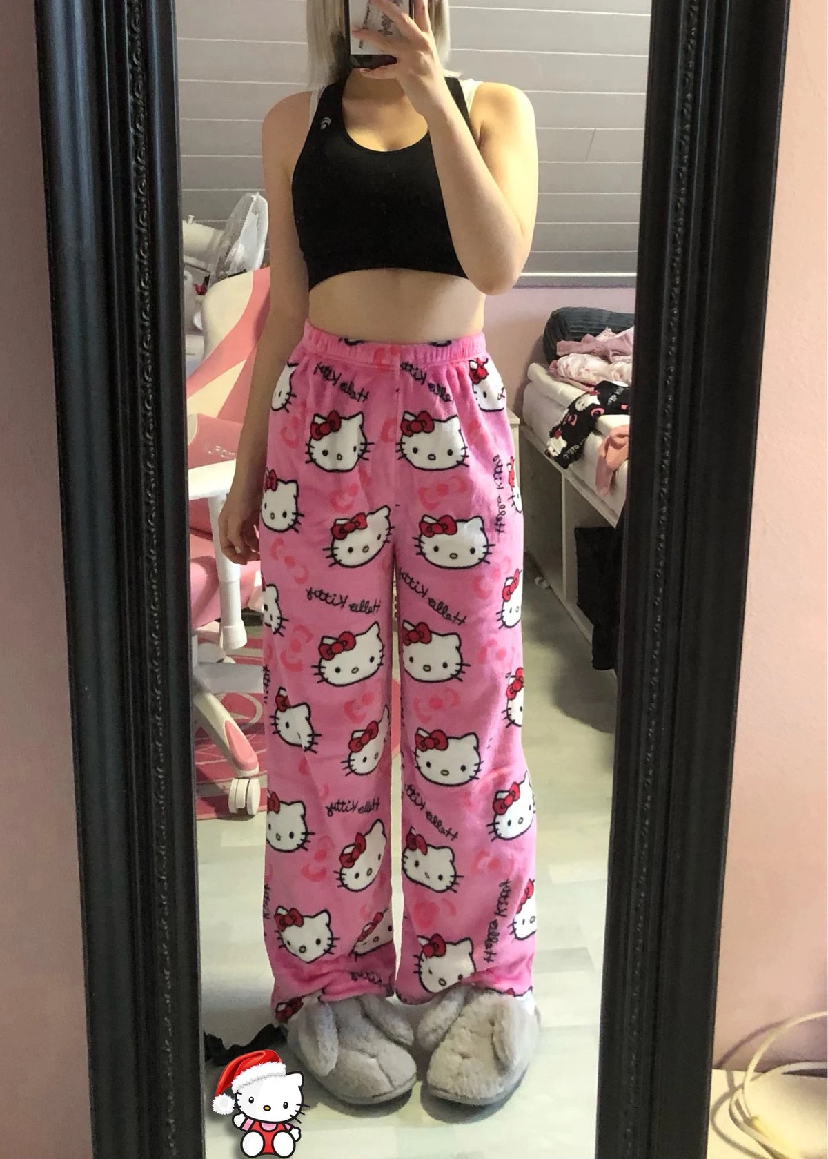 Sanrio Hello Kitty Y2K Kawaii Flannel Pajamas – Women’s Warm Woolen Cartoon Casual Home Pants, Autumn and Winter Fashion Trousers