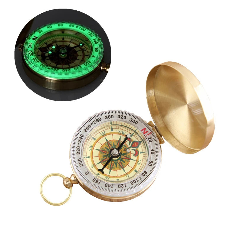 Portable Brass Compass with Noctilucent Display – Ideal for Outdoor Camping &amp; Hiking