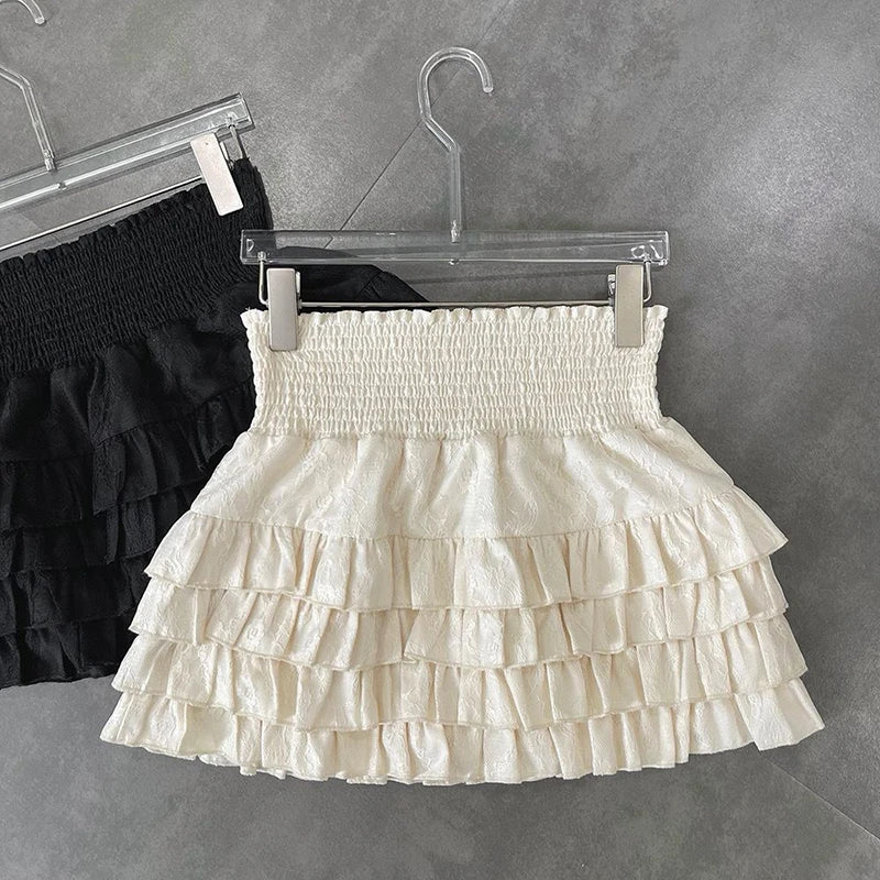 Streetwear Y2K Ruffled Mini Skirt: High Waist Lace A-Line Skirt for Summer Kawaii Fashion