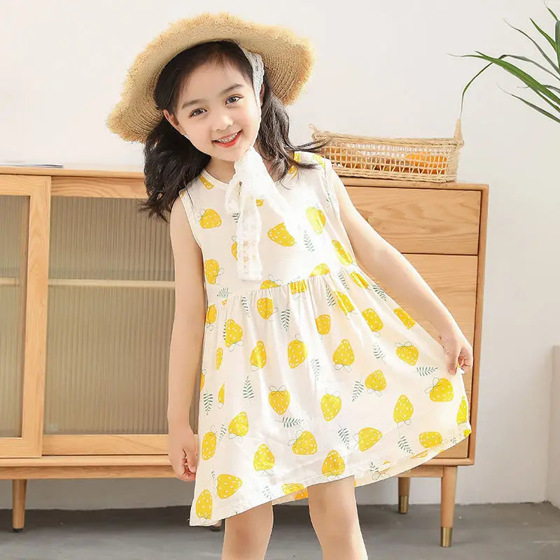 Cotton Summer Dress for Girls – Sleeveless Floral Princess Party Outfit, Perfect Kids Clothing