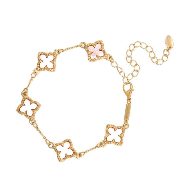 New Lucky Clover Bracelet for Women, Gold-Plated Stainless Steel Single-Sided Flower Design