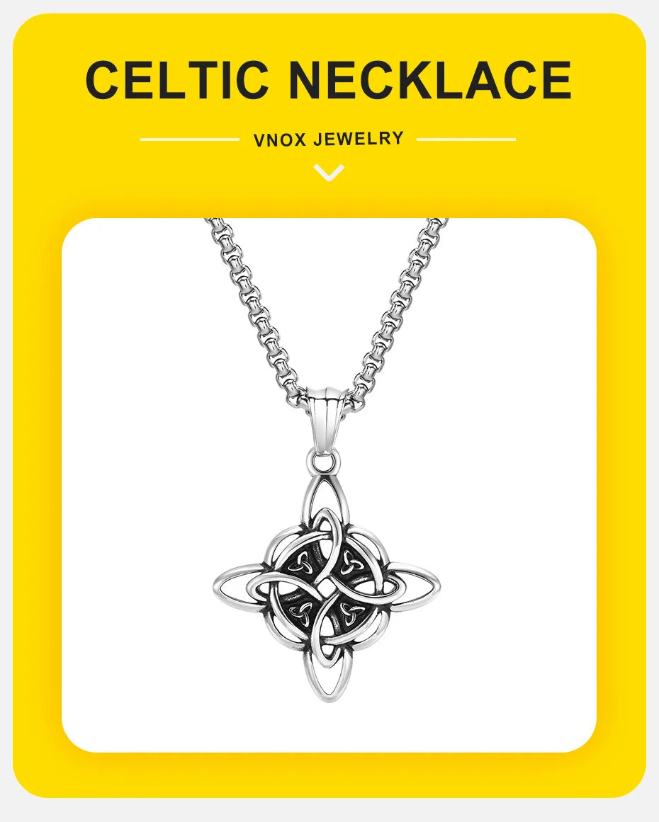 Vnox Vintage Celtic Knot Pendant Necklace for Men and Women, Stainless Steel Nordic Triquetra Amulet, Witches Knot Fashion Jewelry