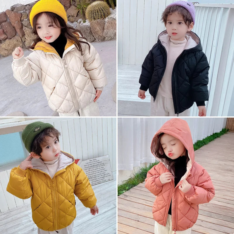 Spring New Children’s Down Jackets – Thick Warm Hooded Coats for Boys and Girls, Fashionable Outerwear for Ages 3-8 Years