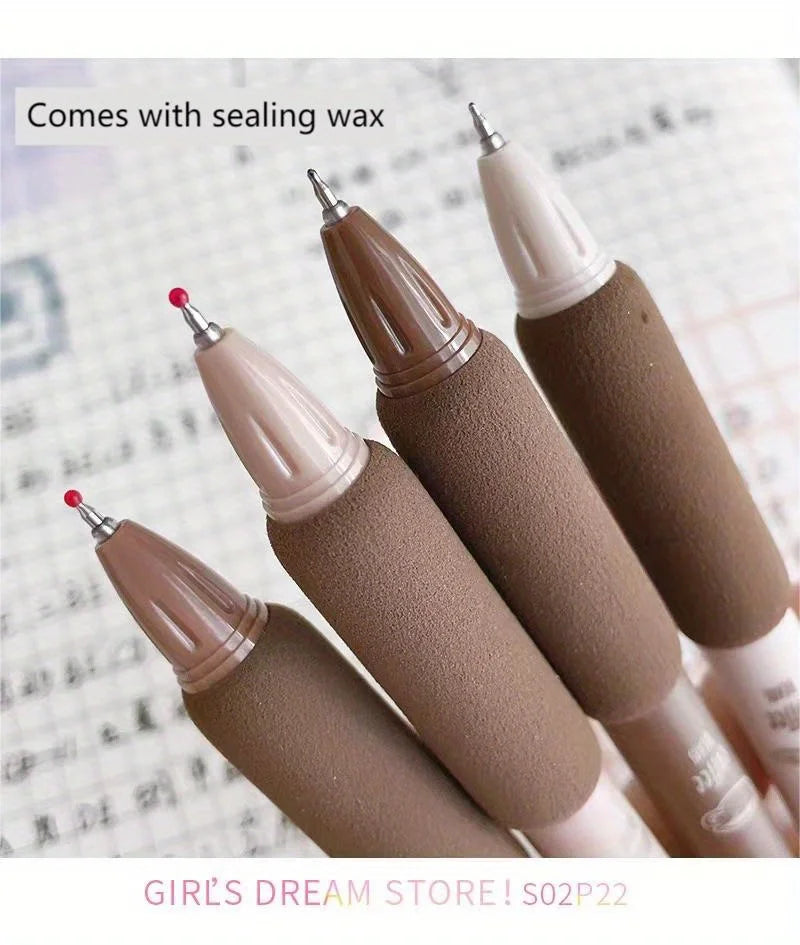 4pcs Kawaii Coffee Soft Bread Gel Pen Set - 0.5mm Black Ink