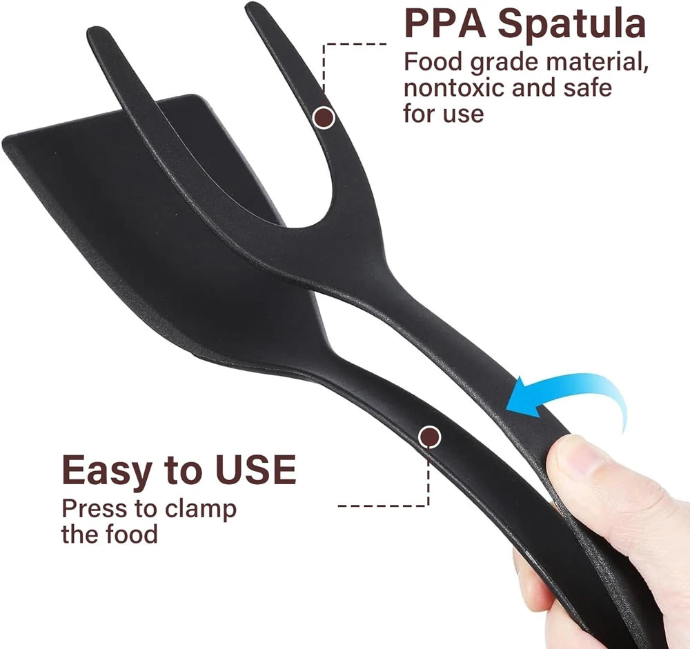 2-in-1 Grip Flip Spatula Tongs: Non-Stick Nylon Egg Flipper for Pancakes, Fish, French Toast, and Omelets