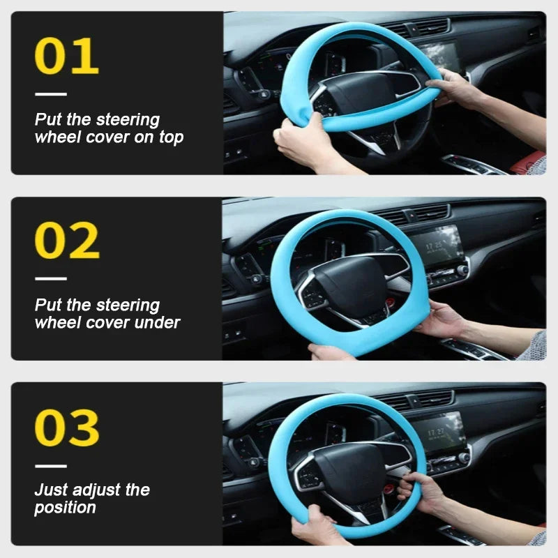 Silica Gel Steering Wheel Cover - Full Surround Elastic Protector, Anti-Slip, Universal Fit for 33-40cm Wheels