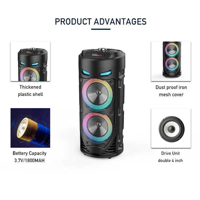 30W Wireless Column Bluetooth Speaker - Portable Subwoofer for Parties with Microphone