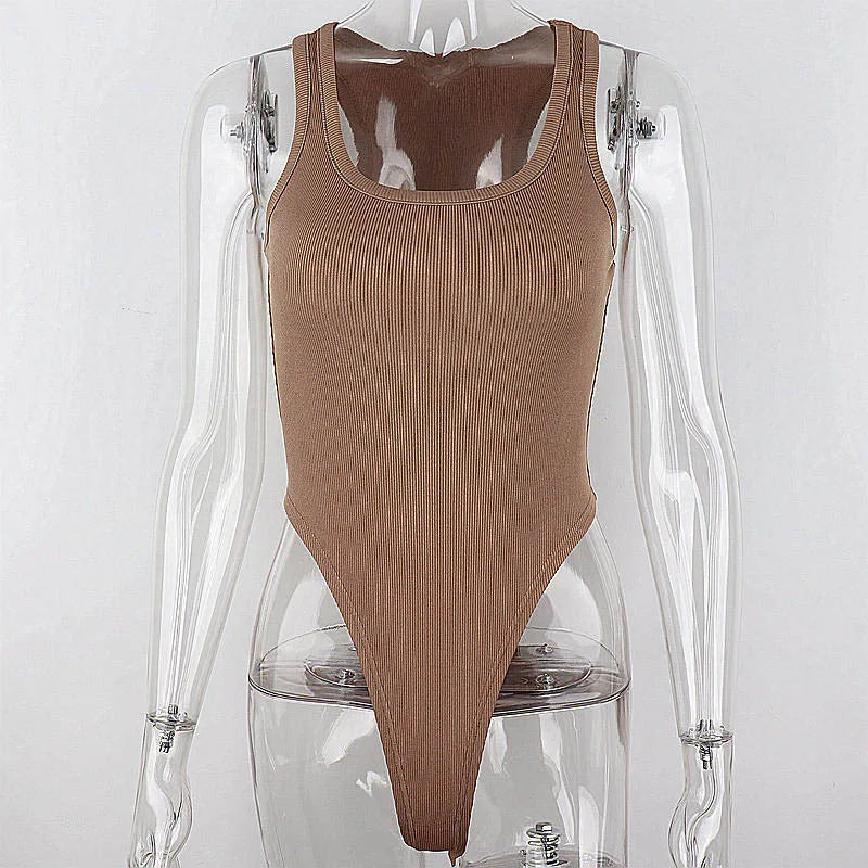 Sleeveless Knit Bodysuit: Sexy Off-Shoulder Halter Top for Casual Street &amp; Clubwear