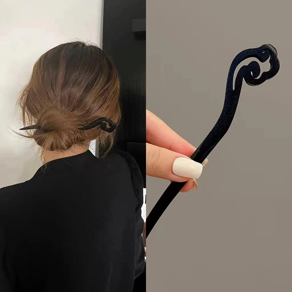 Simple Black Wood Hairpin – Elegant Hair Accessory for Women, Perfect for Everyday or Special Occasions