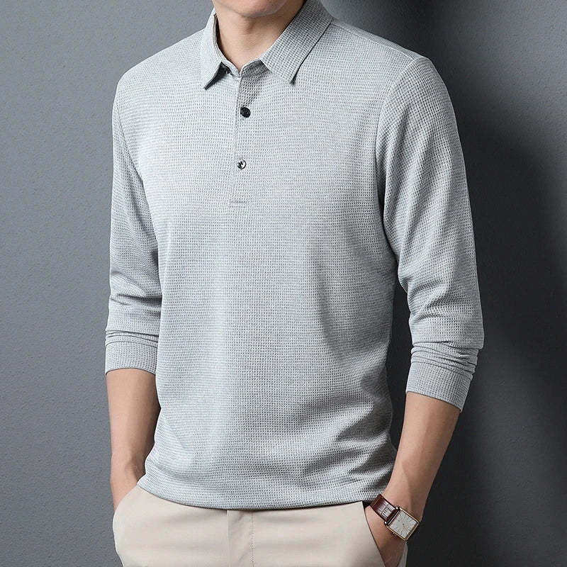 Men&#39;s Business Casual Polo Long Sleeve T-shirt Summer Comfortable  Solid Cotton Top