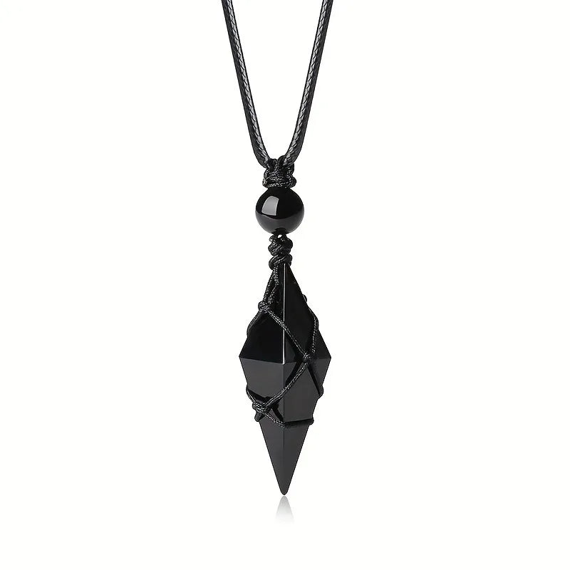 Bohemian Handmade Natural Black Stone Necklace for Men and Women, Elegant Fashion Jewelry Gift