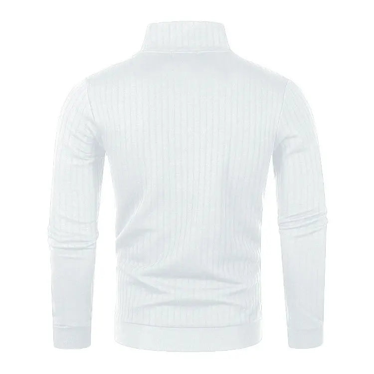 Men&#39;s Semi Turtleneck Long Sleeve Half Zip Pullover Knitted Sweater - Female Knitwear Tops