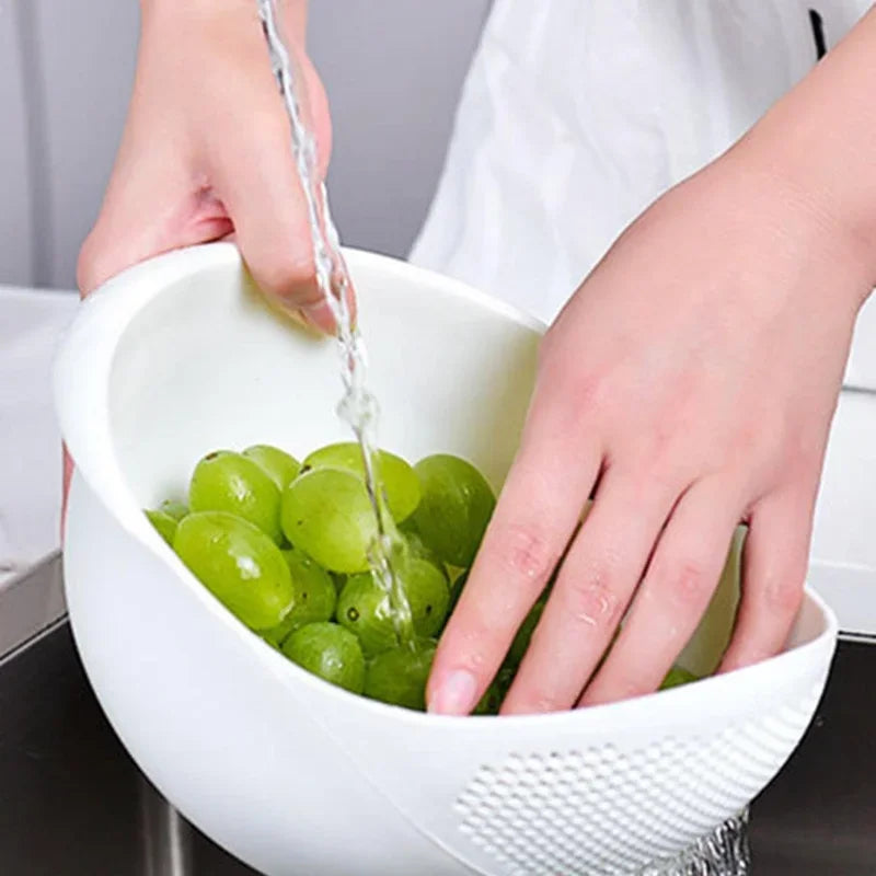 1PC Silicone Colander: Drain Basket with Handle for Washing Rice and Fruits