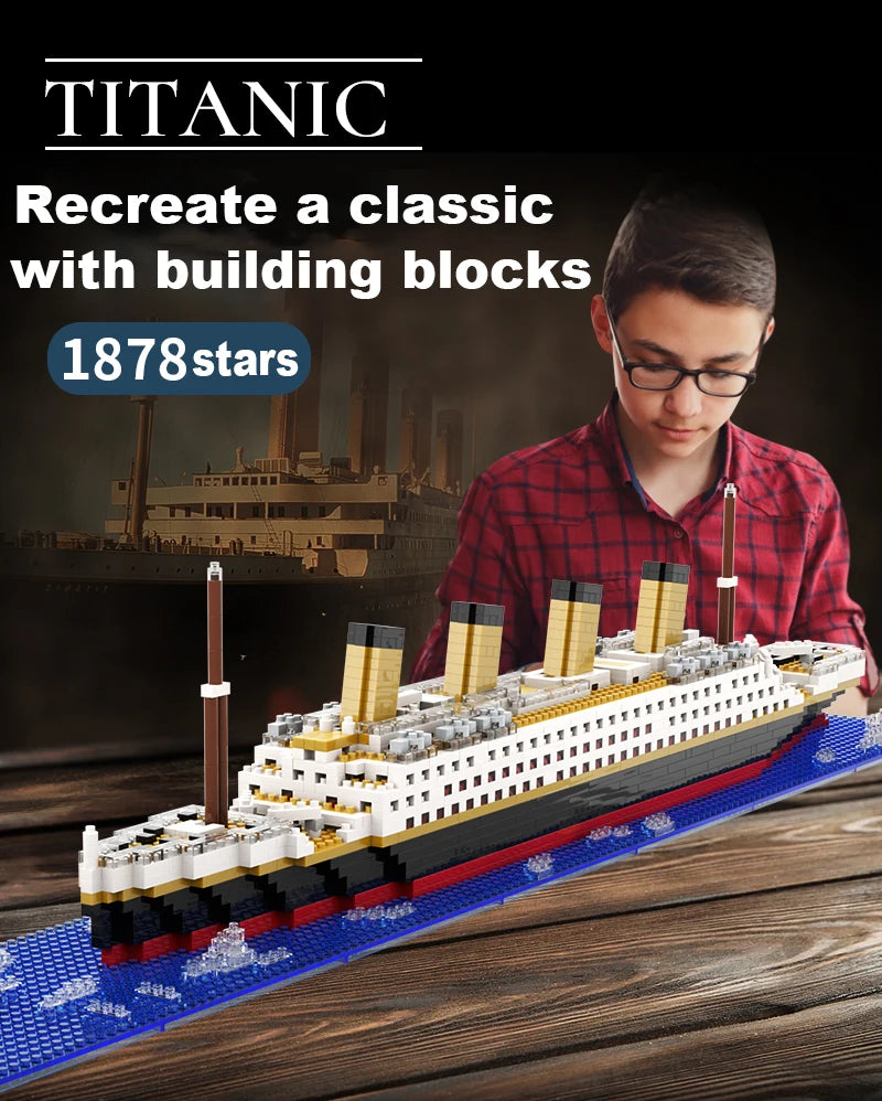 Titanic Building Block Model Kit: Small Particle Puzzle Cruise Ship for Kids