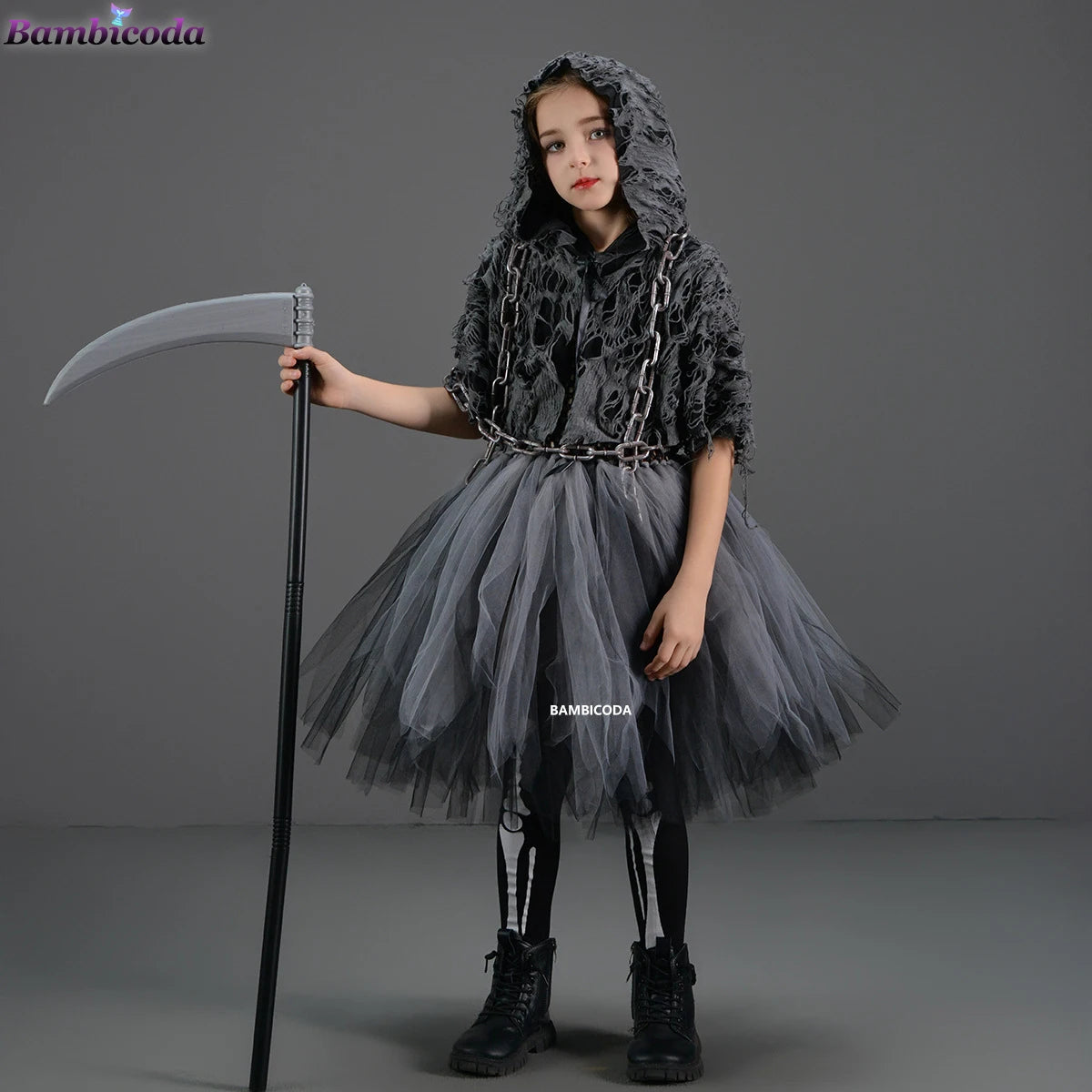 Halloween Grim Dress – Horror Death Cosplay Black Cloak Costume for Kids, Girls&#39; Party Clothes