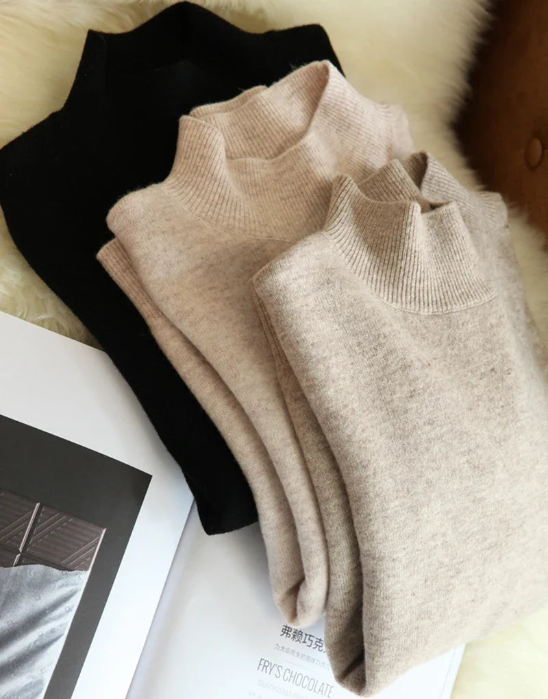 Women&#39;s Chic Turtleneck Sweater: Slim Fit, Soft Knit Pullover for Autumn/Winter