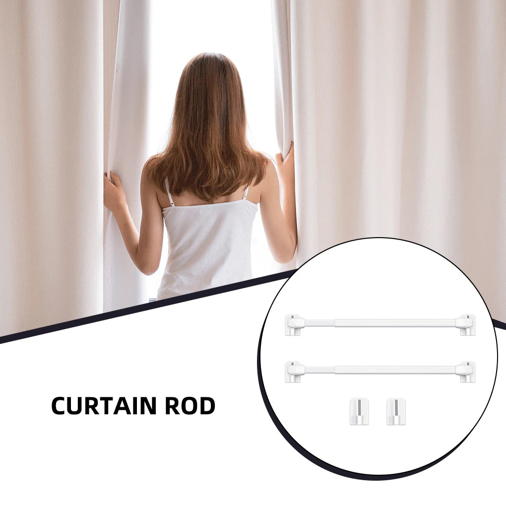 2 Pcs Telescopic Curtain Rod Brackets: Self-Adhesive, No-Drill Hanging Rods for Home