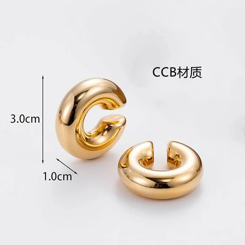 Oversize Chunky Circle Clip-On Earrings – Gold Plated Stainless Steel Ear Cuffs