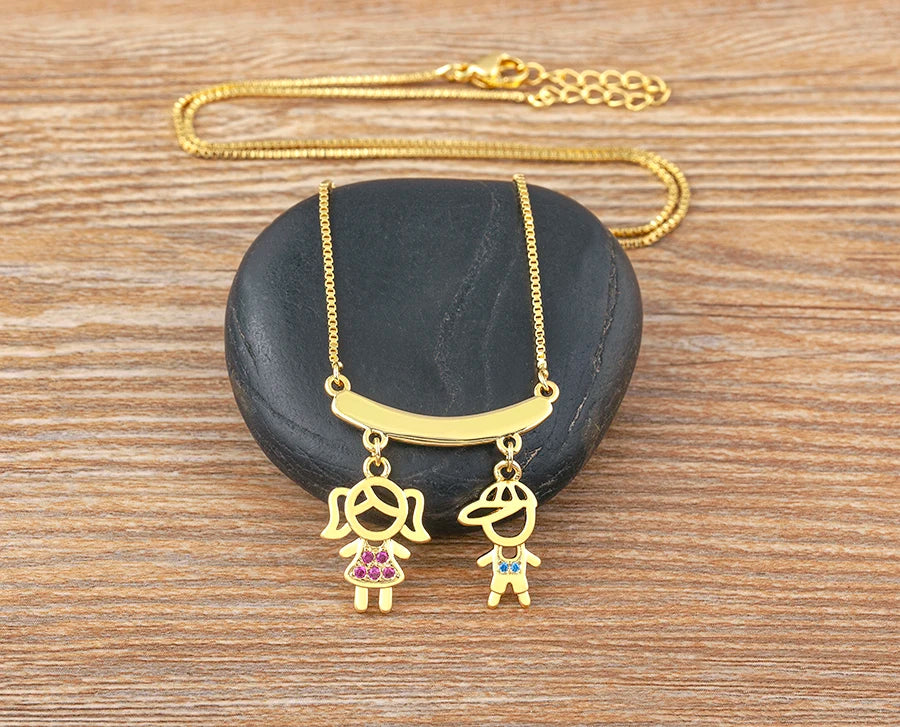 Nidin Gold-Plated Mom and Daughter Pendant Necklace with Cubic Zirconia, Elegant Mother's Day Jewelry Gift