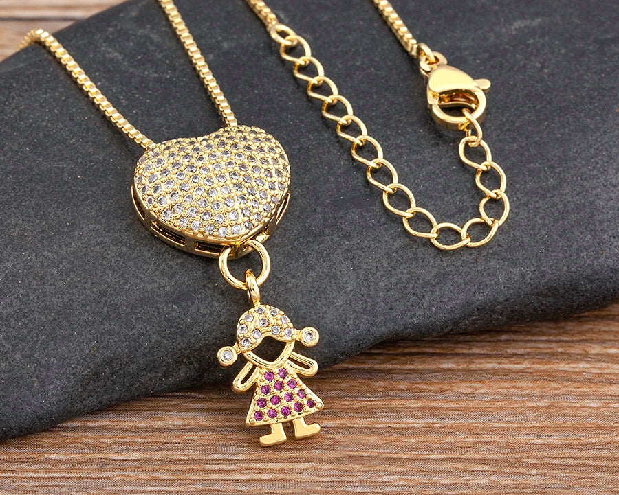 Nidin Luxury Crystal Zircon Heart Pendant Necklace for Girls and Boys, Romantic Inlaid Design Fashion
