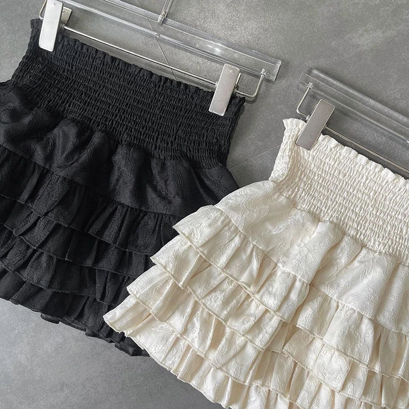 Streetwear Y2K Ruffled Mini Skirt: High Waist Lace A-Line Skirt for Summer Kawaii Fashion