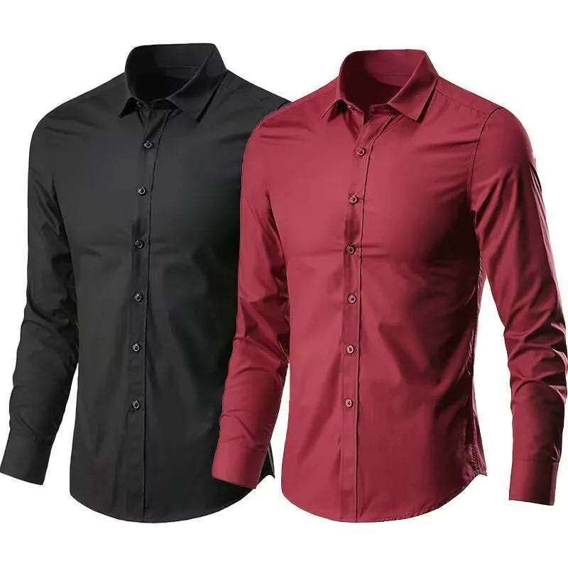 Men&#39;s Elastic Spring And Autumn New long Sleeve Shirt Anti-wrinkle Free ironing Business Comfort Fashion Breathable Slim