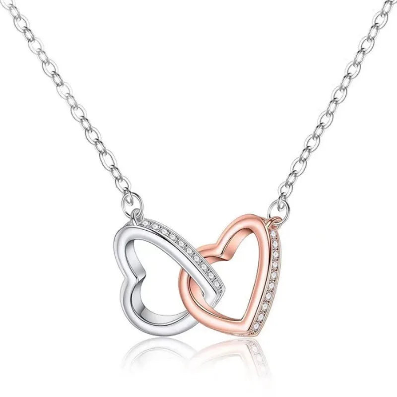 Double Ring Hollow Love Necklace for Mom, Contrast Color Design with Gift Card Ladies Fashion Jewelry