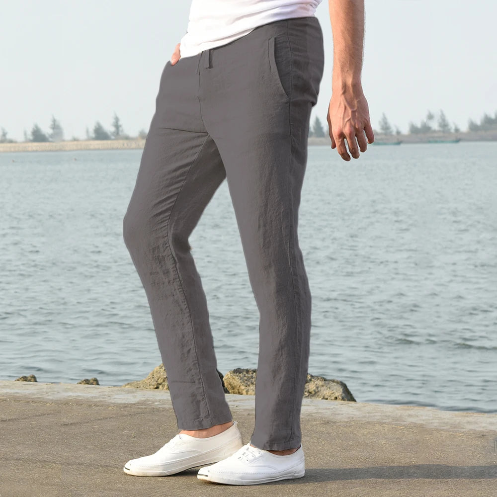 2023 Men&#39;s Cotton Linen Pants Male Autumn New Breathable Solid Color Linen Trousers Fitness Streetwear S-3XL