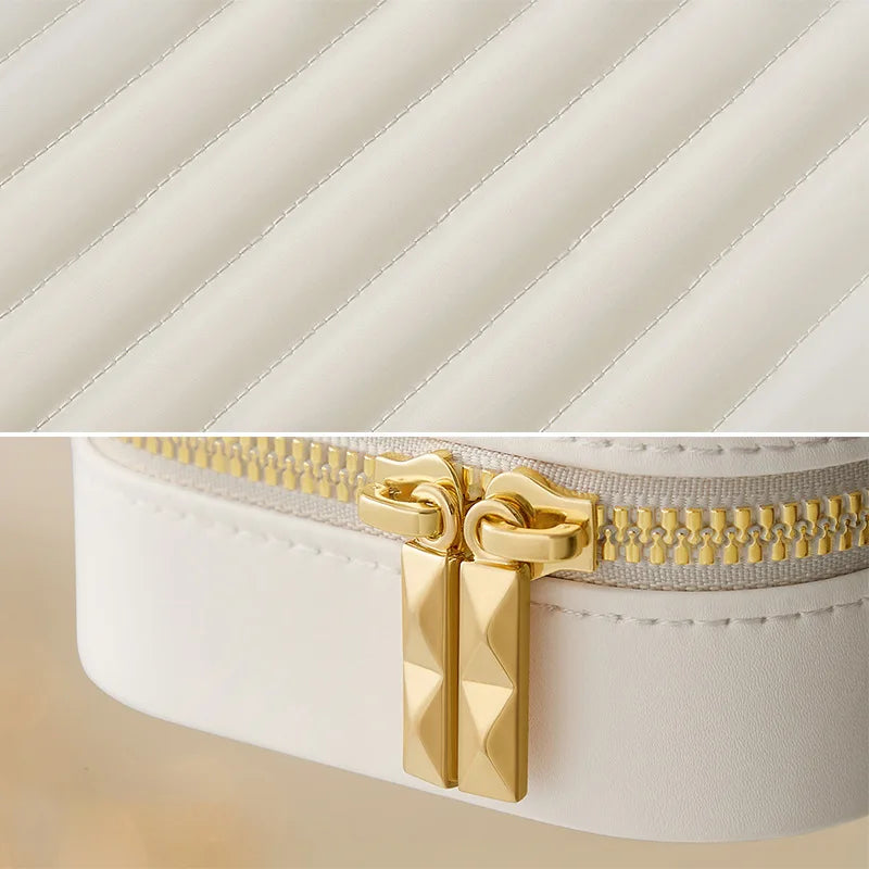 Portable Large Capacity Jewelry Storage Box with Double Metal Zipper, Mirror Compartment for Earrings, Necklaces and Accessories