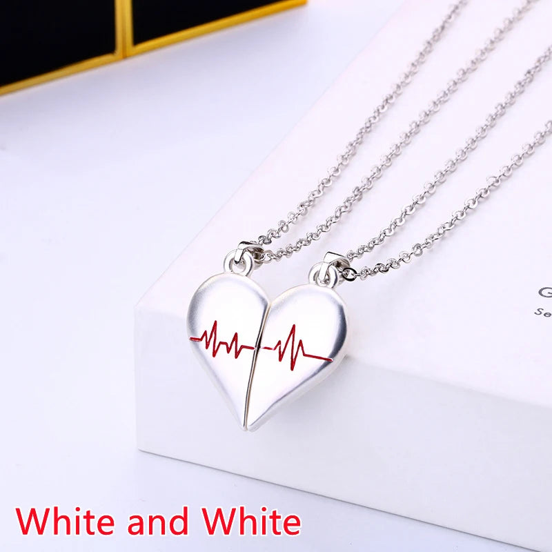 Magnetic Heart Couple Necklace – Electrocardiogram Pendant Splicing Design, Perfect Valentine&#39;s Day Gift