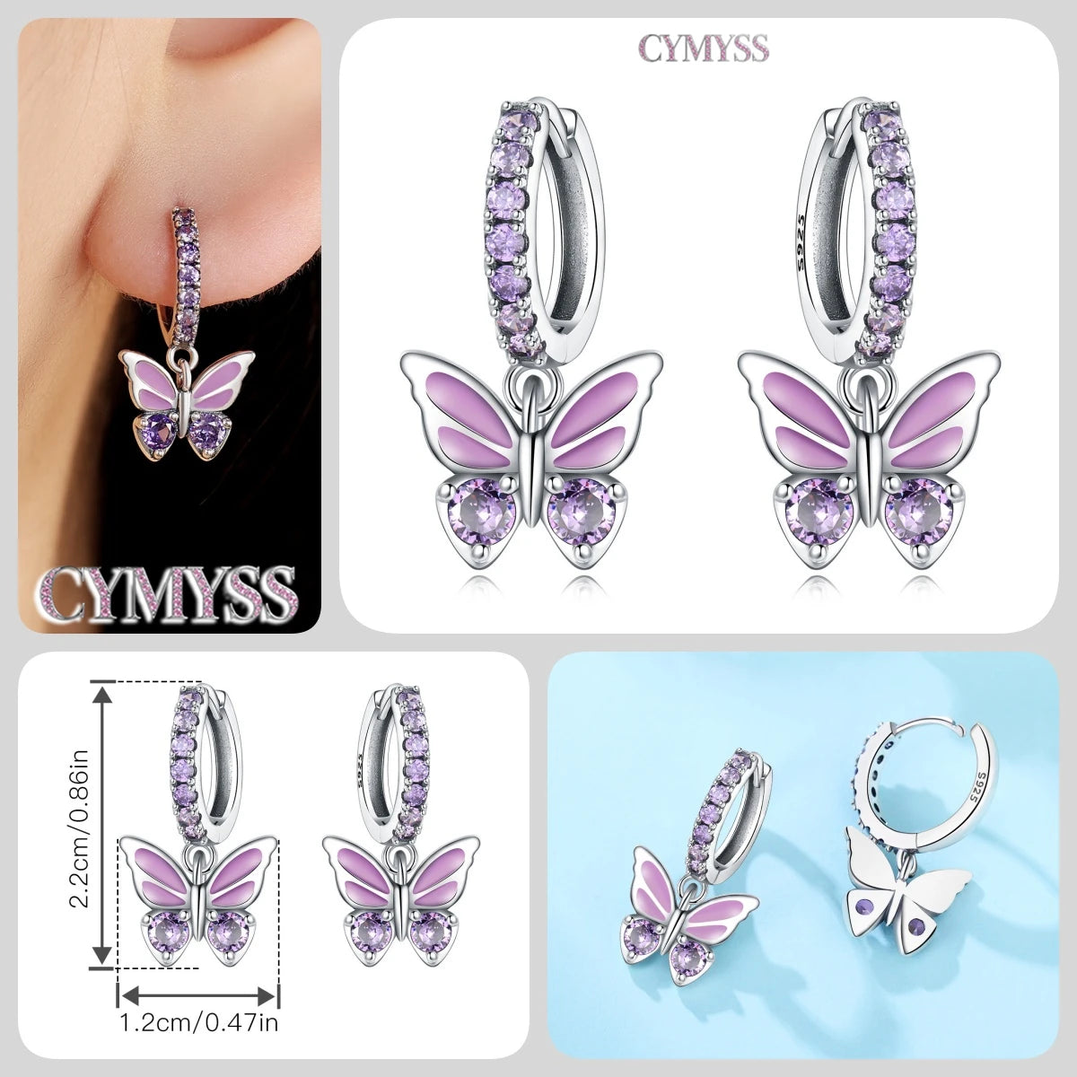 Original 925 Sterling Silver Pink Paw Print Earrings with Zircon, Heart Flower and Leaf Design, Elegant Women's Party Jewelry Gift