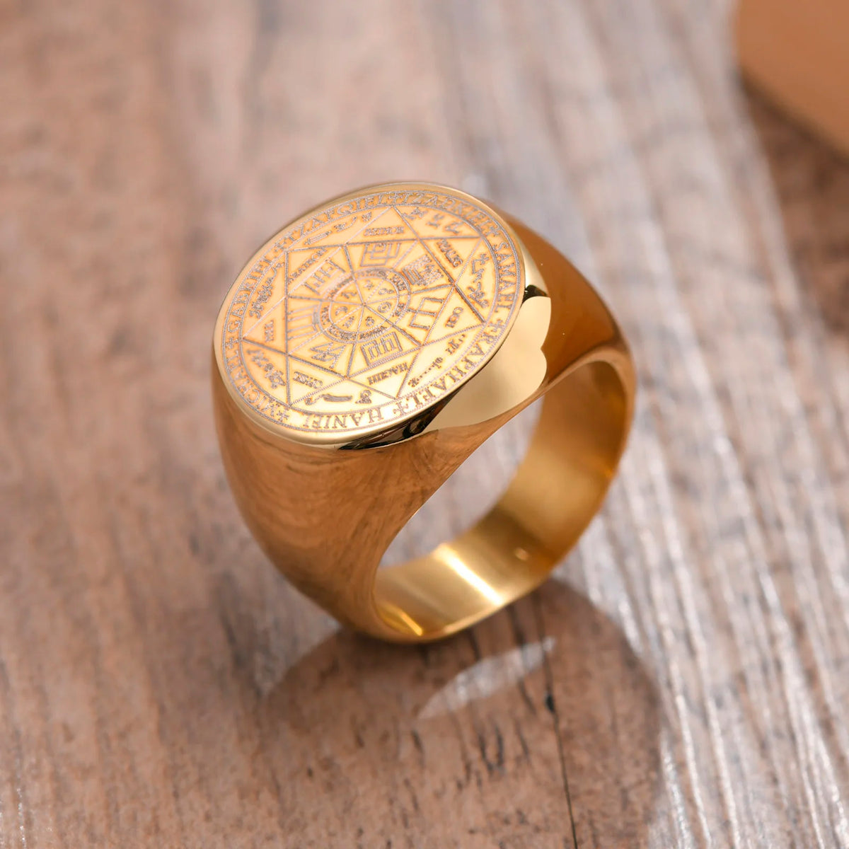 Vnox Vintage Seven Seals of Angels Ring for Men, Stainless Steel Metatron Cube Triquetra Stamp Ring, Chunky Punk Fashion Jewelry